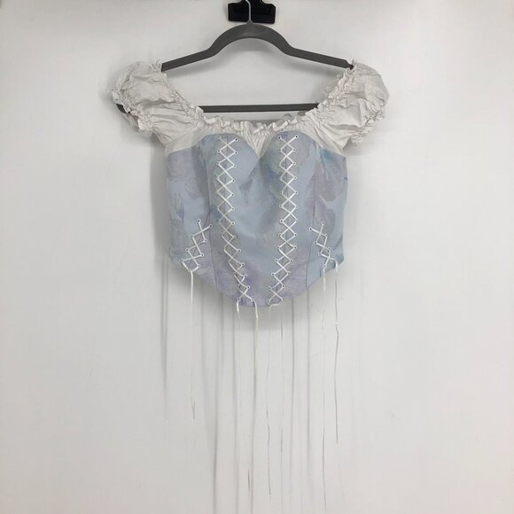 SOS Seamstress corset style off-the-shoulder crop top with lace-up detail size M - Picture 2 of 15